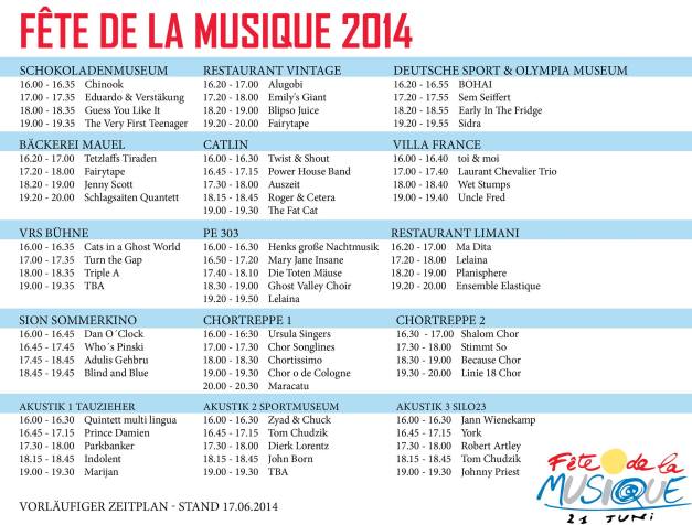 Preliminary Program Fête de la Musique Cologne 2014